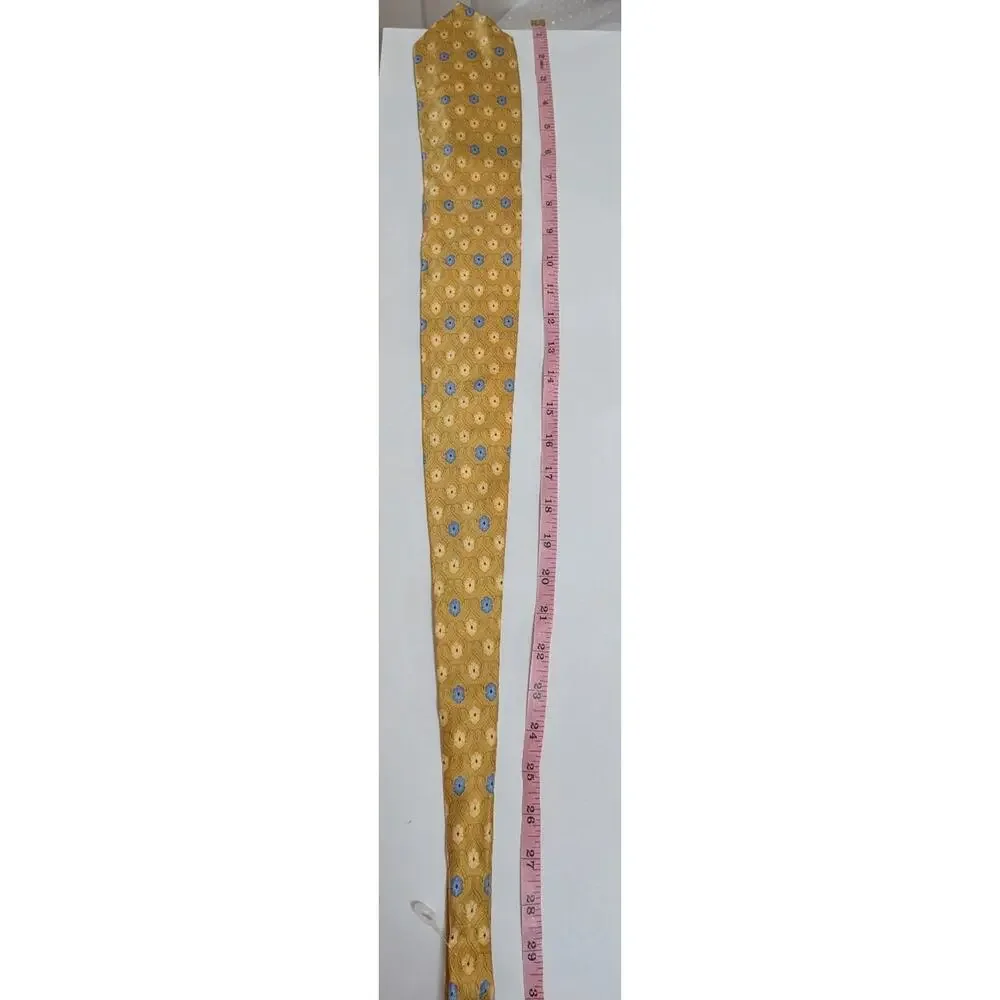 Jos. A. Bank NEW Men's 100% Silk Tie Yellow Blue Floral Pattern Made in Italy